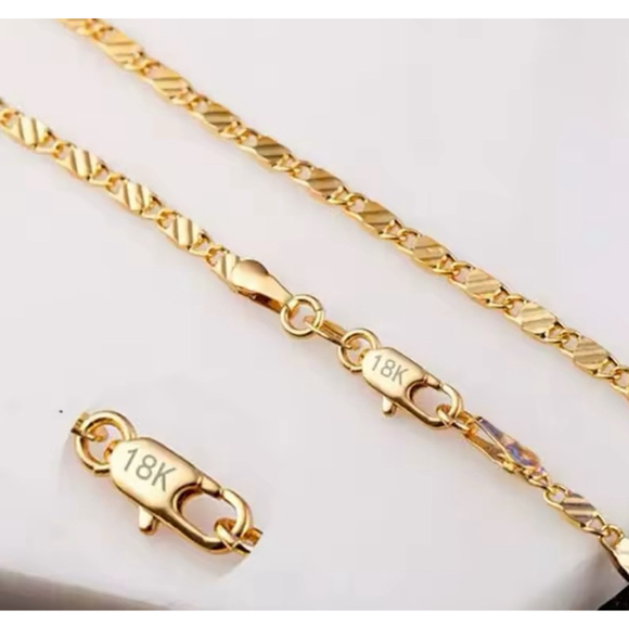Unisex 18k Yellow Gold Filled‎ Flat Mariner Chain Necklace, 20” - Picture 1 of 16